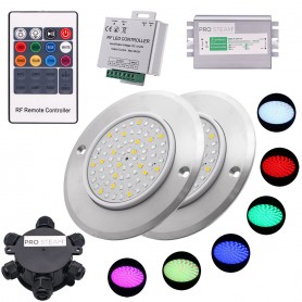 Spot led pour hammam. Pack complet 2 spots inox multicolore et blanc à LED pour hammam PROSTEAM (Alim et télécommande incluse)