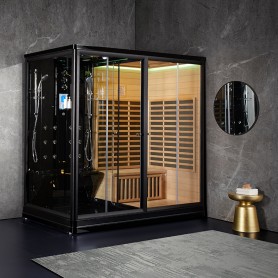 Combi Sauna Infrarouge Douche Hammam Boreal® IR-H 220D BLACK - droite