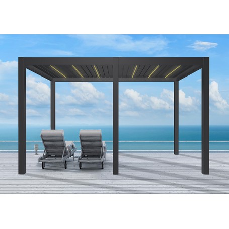 Pergola Bioclimatique 3x5m Aluminium motorisée & LED - François Roger® - gris anthracite, 15m²