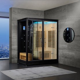 Combi Sauna Infrarouge Douche Hammam Boreal® IR-H 180D BLACK - Droite