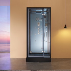 Cabine douche hammam X-ONE 100 MIROIR BLEU Archipel® - 100x90 cm