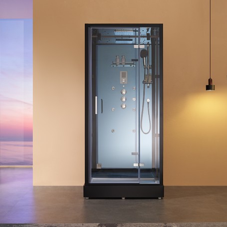 Cabine douche hammam X-ONE 100 MIROIR BLEU Archipel® - 100x90 cm